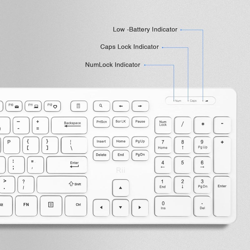 RII Wireless Keyboard and Mouse Combo - Standard Office PC Keyboard and Optical Wireless Mice (White) - Image 3